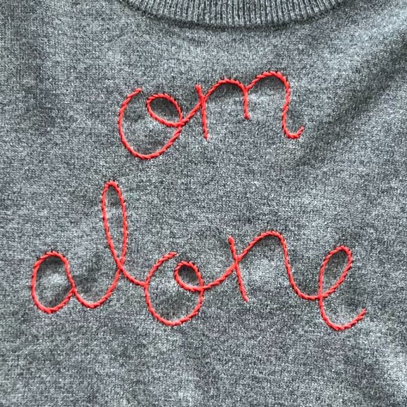 Lingua Franca Cashmere Sweater – “Om Alone” – Gray/Red Stitching (Size S) - Picture 5 of 5
